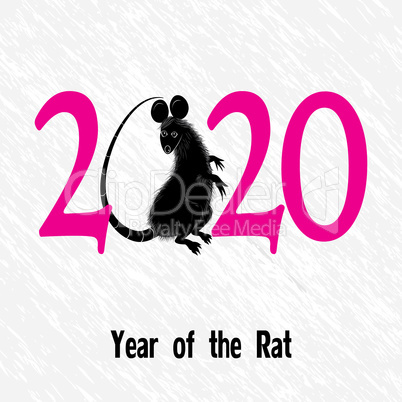 Rat, mouse as symbol for year 2020 by Chinese traditional horoscope with grass