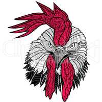 Chicken rooster head design for t-shirts isolated on white background. Vector illustration tattoo of a cock.