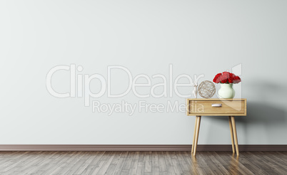 Interior of room with wooden side table 3d render