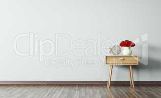 Interior of room with wooden side table 3d render