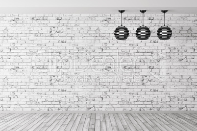 Three lamps against of brick wall background 3d rendering
