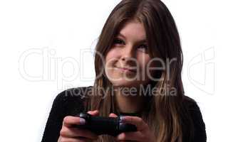 Young woman playing video games