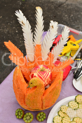 Carved pumkin and apple