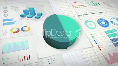 50 percent Pie chart with various economic finances graph version 2.(no text)