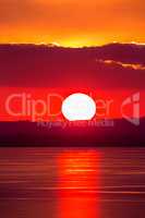 Beautiful sunset light on winter lake Balaton (Hungary)