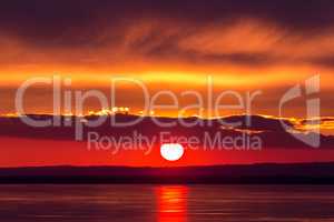 Beautiful sunset light on winter lake Balaton (Hungary)