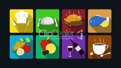 Food icon set animation, chef,order menu, meat, fishes, vegetable, fruit, wine, coffee(included Alpha)