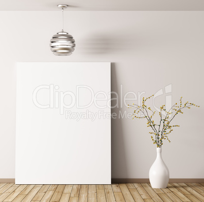 Interior of room with poster, lamp and flower vase 3d rendering