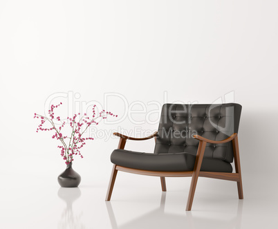 Armchair and flower vase isolated 3d rendering