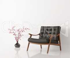 Armchair and flower vase isolated 3d rendering