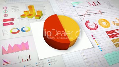 50 percent Pie chart with various economic finances graph.(no text)