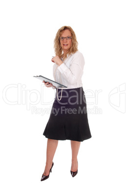 Business woman with clipboard.