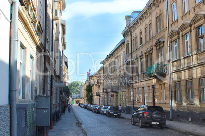 street in Lviv with parked cars