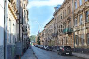 street in Lviv with parked cars