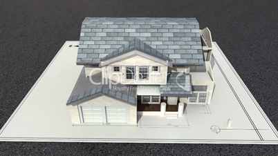 Architectural drawing changed three-dimensional house. and sold sign.