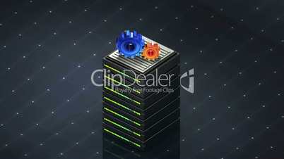 Database symbol and gears. Database server web hosting icon 3D