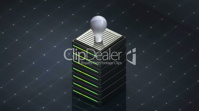 Database symbol and bulb light. Database server web hosting icon 3D