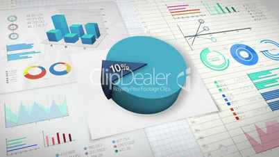 10 percent Pie chart with various economic finances graph.