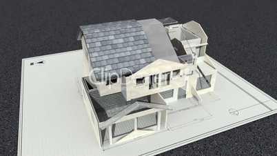 Architectural drawing changed three-dimensional house.