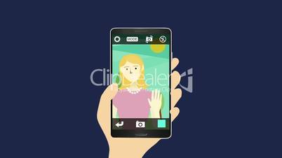 Take a pictures, woman's portrait, using smart phone