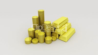 Pile up Golden coins and bar, expressed growth profits 2 (included Alpha)