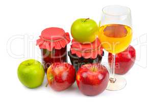 apples, jam and juice isolated on white background