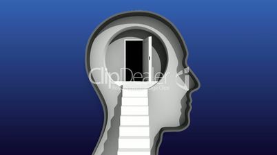 Opened door in Human head and stairway to brain (included alpha)