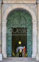 Guard stands in front of Vatican Museum