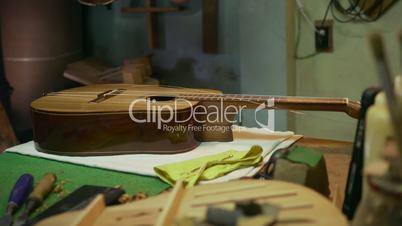 2-Man Lute Maker Artisan Checking Classical Guitar