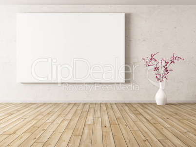Interior background with big poster 3d rendering