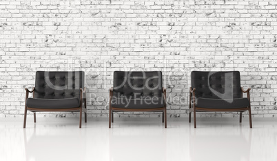 Black armchairs against of brick wall  3d rendering