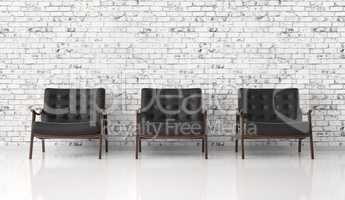 Black armchairs against of brick wall  3d rendering