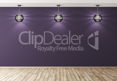 Three lamps over purple wall interior background 3d rendering