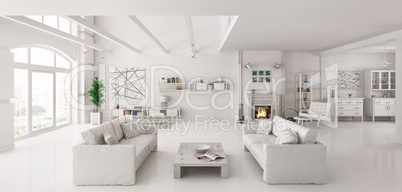 White apartment interior 3d render