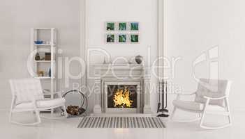 Interior with fireplace 3d render