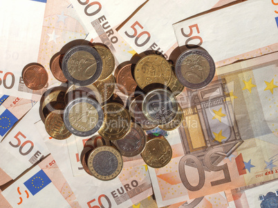 Euro coins and notes