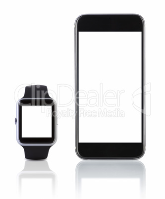 Smart watch sport with smartphone on white