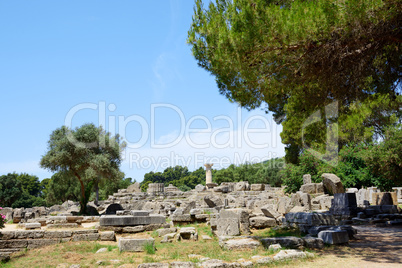 The Temple of Zeus ruins in ancient Olympia, Peloponnes, Greece