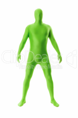 man in a green body suit