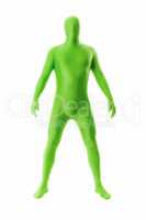 man in a green body suit