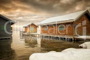 winter lake huts