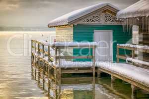 winter lake huts