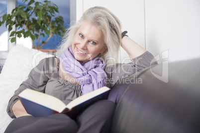 woman reading book