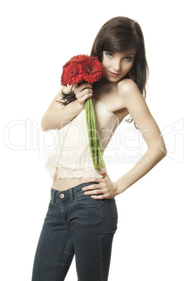 woman with gerbera woman with gerbera