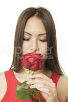 asian woman red rose