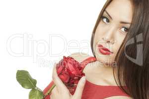asian woman red rose