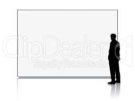 man in front of a big white screen