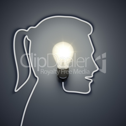 light bulb inside a female head