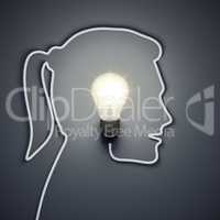 light bulb inside a female head