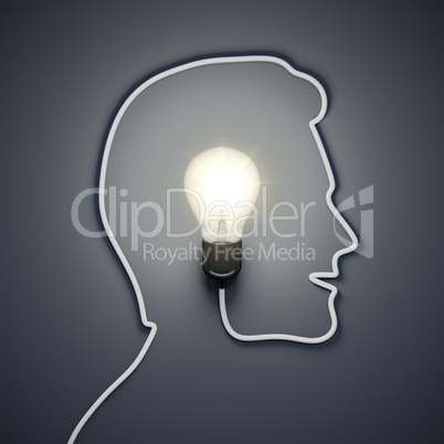 light bulb inside a male head